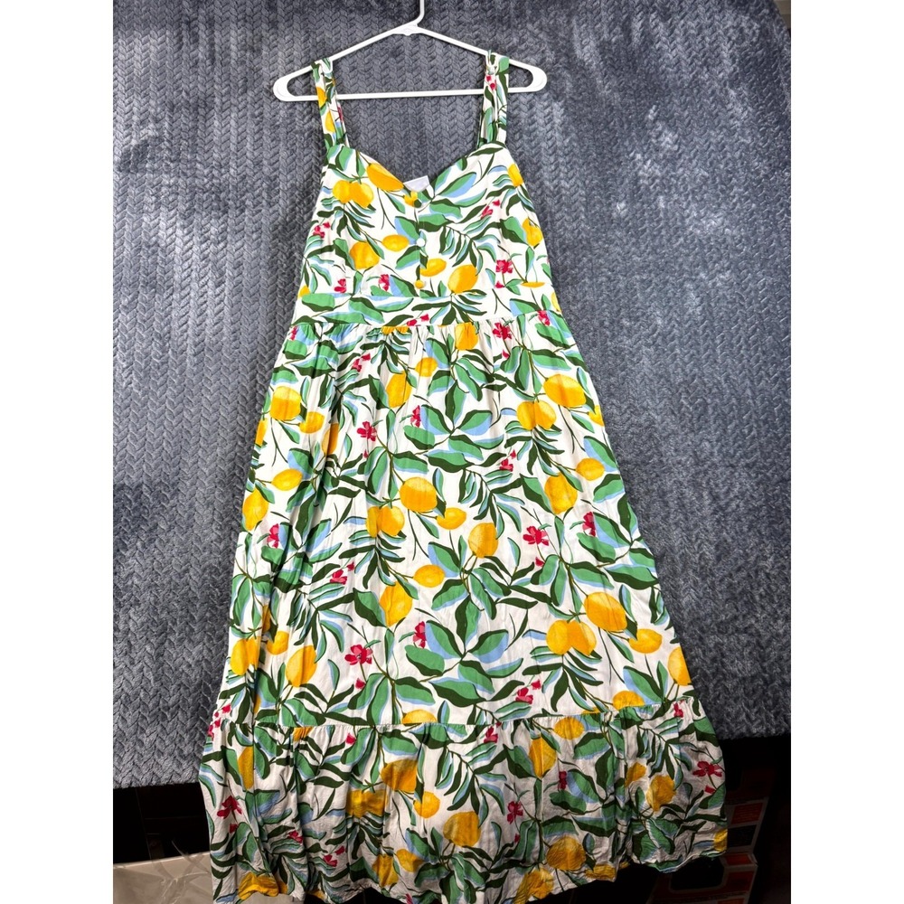 Ava & Viv Midi Dress Womens 2XL White Lemon Floral Sweetheart Neck Pleated Front